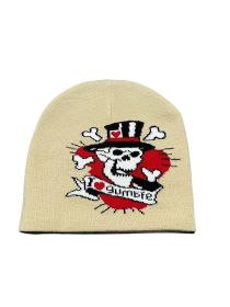 Knitted Skull Jacquard Cold-proof Warm Wool Hat (Option: Beige-Free Size 56 To59cm)