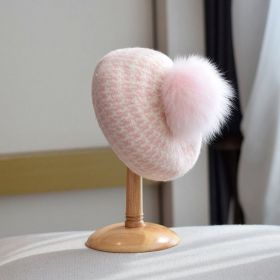 Women's Autumn And Winter Fox Fur Ball Knitted Octagonal Cap (Option: Light Pink-M56 58cm)