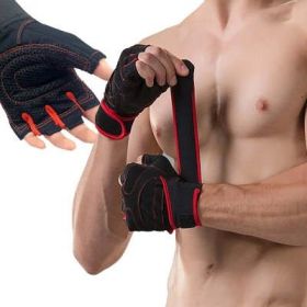 Outdoor Weightlifting Mountaineering Basketball Sports Half Finger Sports Dumbbell Training Lengthened Fitness Gloves (Option: Ordinary Red M)