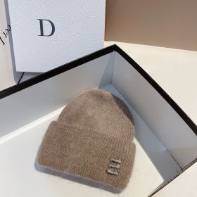 Winter New Buckle Rabbit Fur Knitted Hat (Option: Camel-Adjustable)