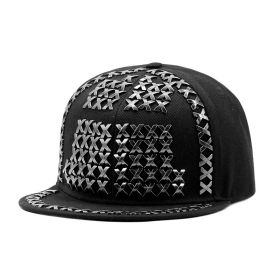 Punk Hip Hop Metal Rivet Flat Brim Baseball Cap (Option: Silver Rivet-Adjustable 56to59cm)