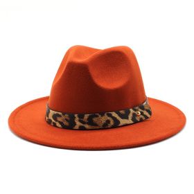 Men's Fashion Leopard Print Woolen Big Brim Top Hat (Option: Caramel-M)