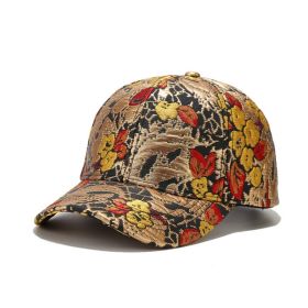 Gold Line Sun Protection Baseball Cap New Floral Duck Tongue (Option: Golden Flower Golden-Adjustable)