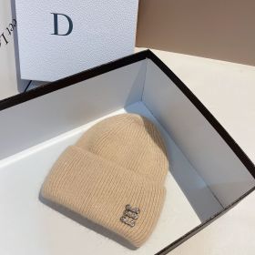 Winter New Buckle Rabbit Fur Knitted Hat (Option: Beige-Adjustable)
