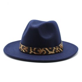 Men's Fashion Leopard Print Woolen Big Brim Top Hat (Option: Navy Blue-M)