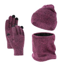 European And American Winter Hat Scarf Gloves Three-piece Set (Option: Rose Red-Free Size)
