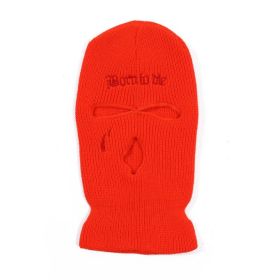 Fashion Embroidery Three-hole Woolen Knitted Hat (Option: Fluorescent Orange-Free Size)