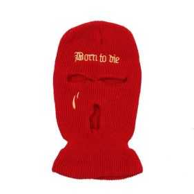 Fashion Embroidery Three-hole Woolen Knitted Hat (Option: Dark Red-Free Size)