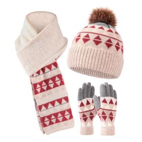 Blended Wool Hat Scarf Gloves (Option: Rhombus Red-Free Size)