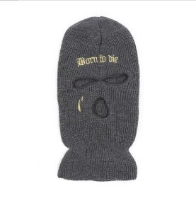 Fashion Embroidery Three-hole Woolen Knitted Hat (Option: Gray-Free Size)